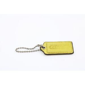 A0 Auth 2" Small COACH Yellow Leather Key Silver Hardware Charm Hang Tag + Chain